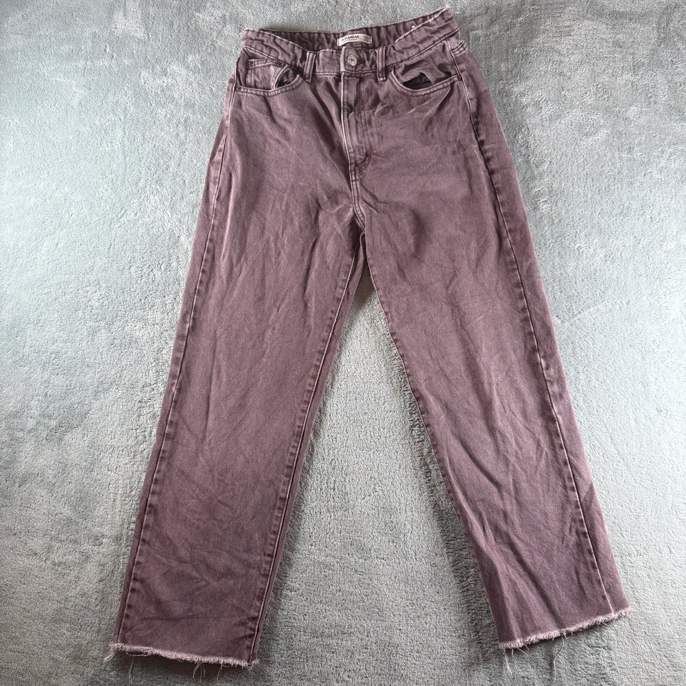 Pull&Bear‎ Womens High Waisted Straight Leg Jeans Frayed Hem Purple USA 4 MEX 26